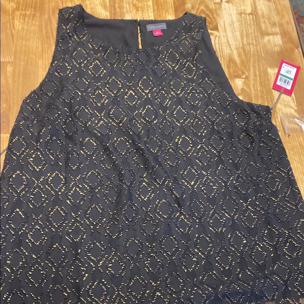 Vince Camuto Black and Gold Graphic Sleeveless Blouse